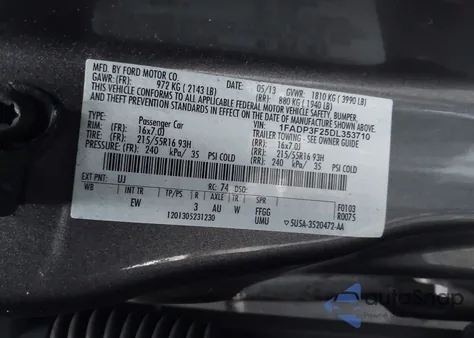 2013 Ford Focus Se z USA, uszkodzony, nr VIN 1FADP3F25DL353710